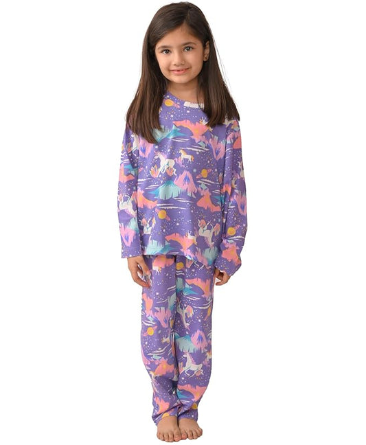 Anthrilo Pure Cotton Printed Pyjama Set for Girls | Sleepwear | Night Suit, Night Wear | Long Sleeves T-Shirt & Pyjama | Regular Wear | 0-14 Years